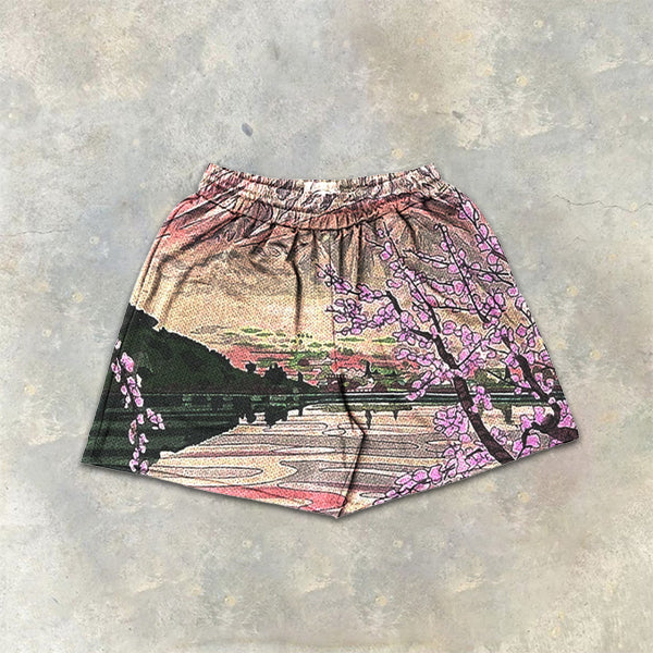 Scenic Print Elastic Shorts