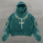 Cross Necklace Print Long Sleeve Hoodies
