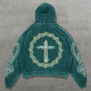 Cross Necklace Print Long Sleeve Hoodies