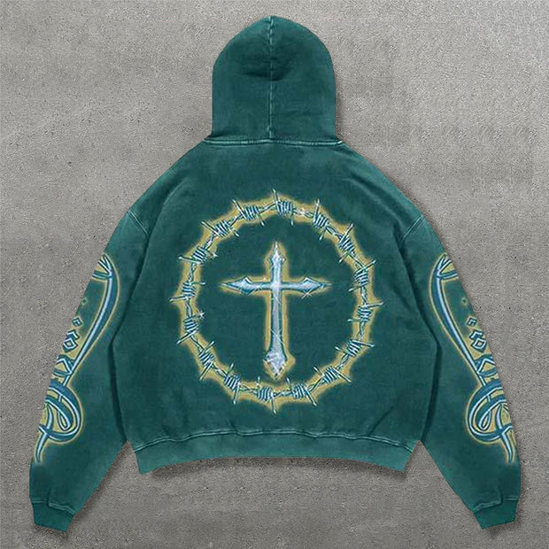 Cross Necklace Print Long Sleeve Hoodies