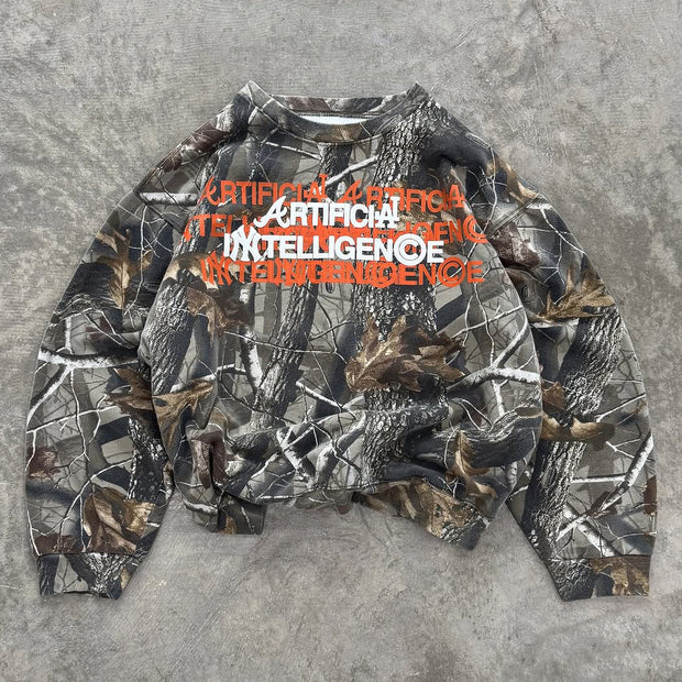 Camouflage Letters Print Long Sleeve Sweatshirt