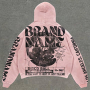 Retro statement printed loose hoodie