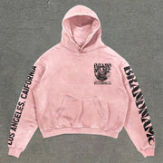 Retro statement printed loose hoodie