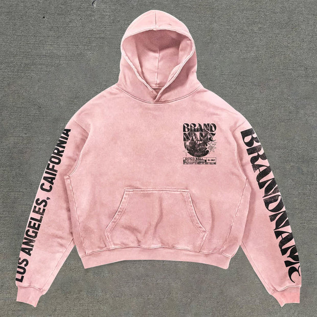 Retro statement printed loose hoodie