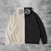 Casual retro stitching asymmetrical design zipper hoodie