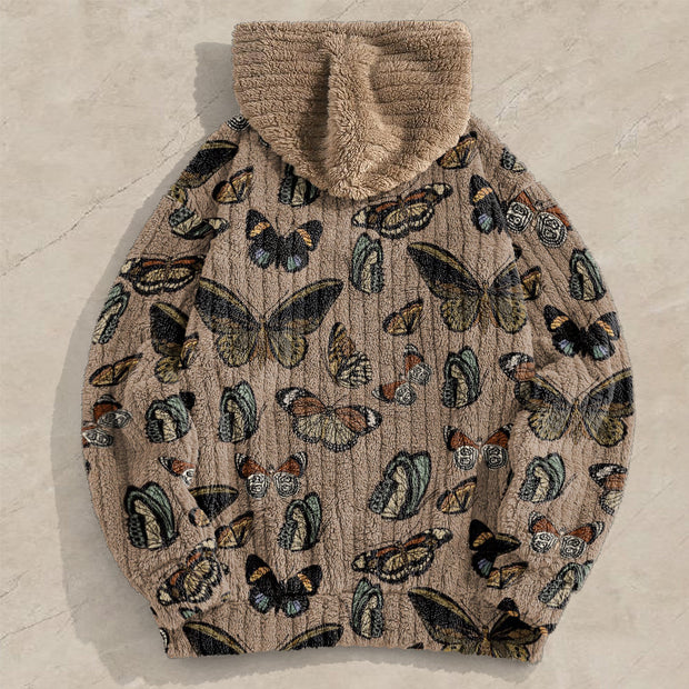 Vintage Butterfly Print Trendy Corduroy Hoodies