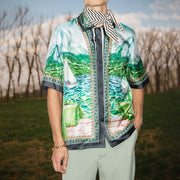 Landscape painting custom printed fashion short-sleeved shirt