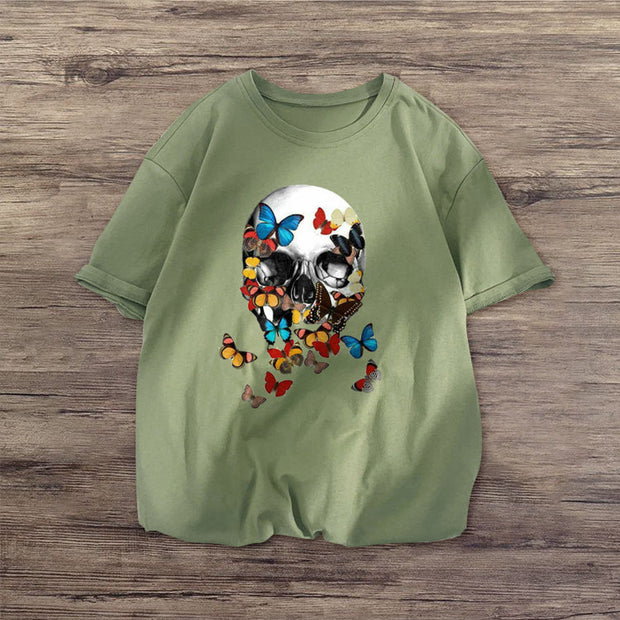 Skull Butterfly Fashion Short Sleeve Casual T-shirt