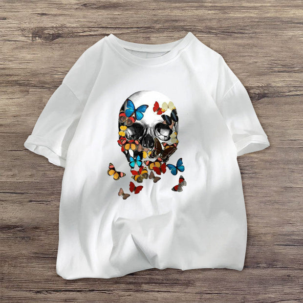 Skull Butterfly Fashion Short Sleeve Casual T-shirt