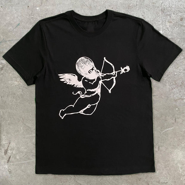 Casual Fashion Retro Loose Angel Pattern Short Sleeve T-Shirt