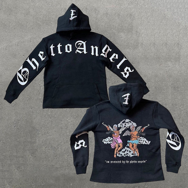 Ghetto Angels Print Long Sleeve Hoodies
