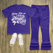 Letter print short-sleeved T-shirt and trousers two-piece set