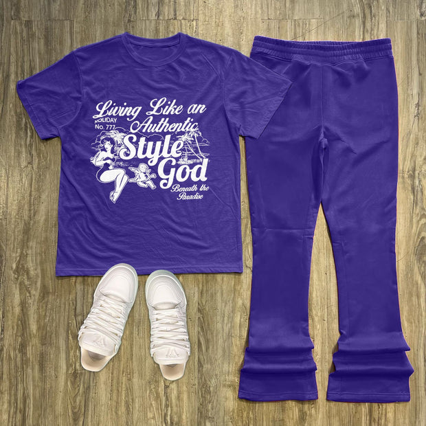 Letter print short-sleeved T-shirt and trousers two-piece set