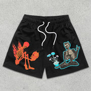 Skull Graphic Print Elastic Shorts