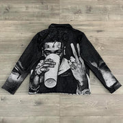 Funny Character Print Long Sleeve Zipped Jacket