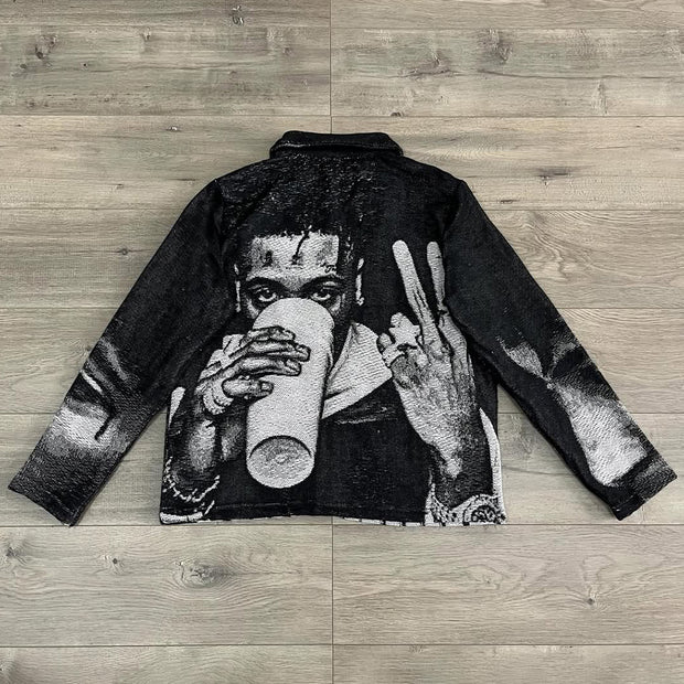 Funny Character Print Long Sleeve Zipped Jacket