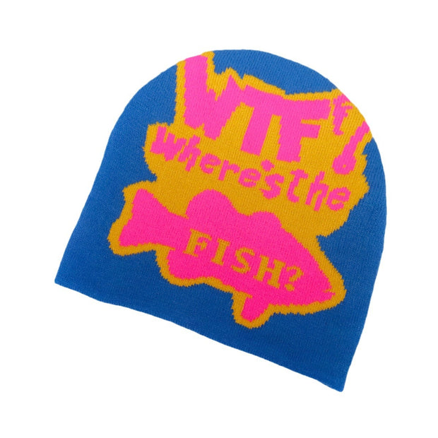 WTF letter jacquard knitted hat