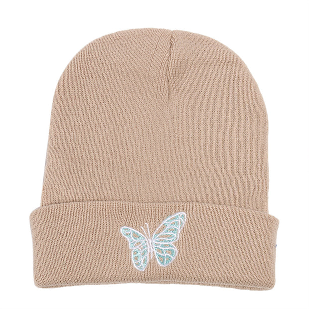 Butterfly print knit hat pullover cap go out warm woolen cap