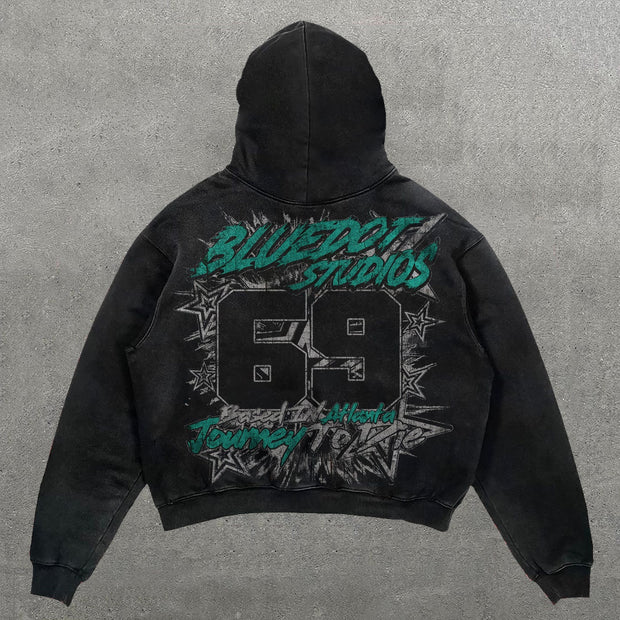 69 print casual street cotton hoodie