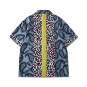 Vintage Leopard Print Stand Collar Street Shorts Set