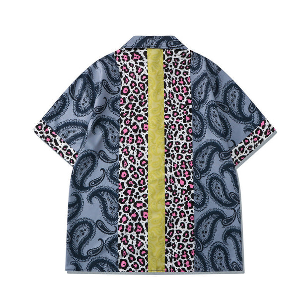 Vintage Leopard Print Stand Collar Street Shorts Set