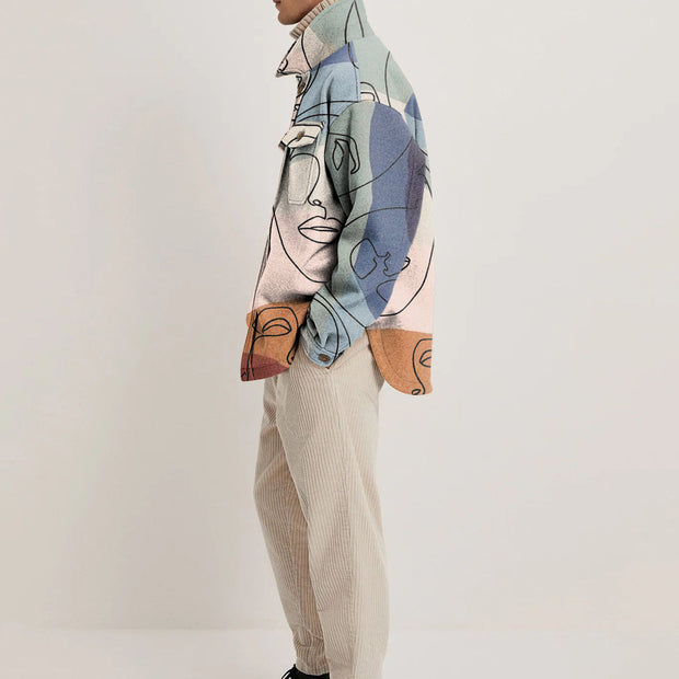 Street contrast color personality printed lapel jacket