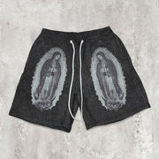 Trendy brand washed printed casual shorts