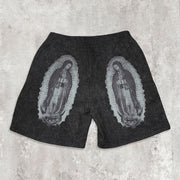 Trendy brand washed printed casual shorts