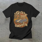 Retro short-sleeved T-shirt with car traffic jam pattern