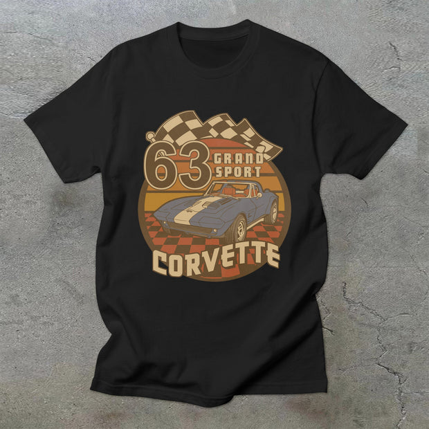 Retro short-sleeved T-shirt with car traffic jam pattern