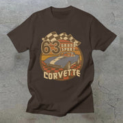 Retro short-sleeved T-shirt with car traffic jam pattern