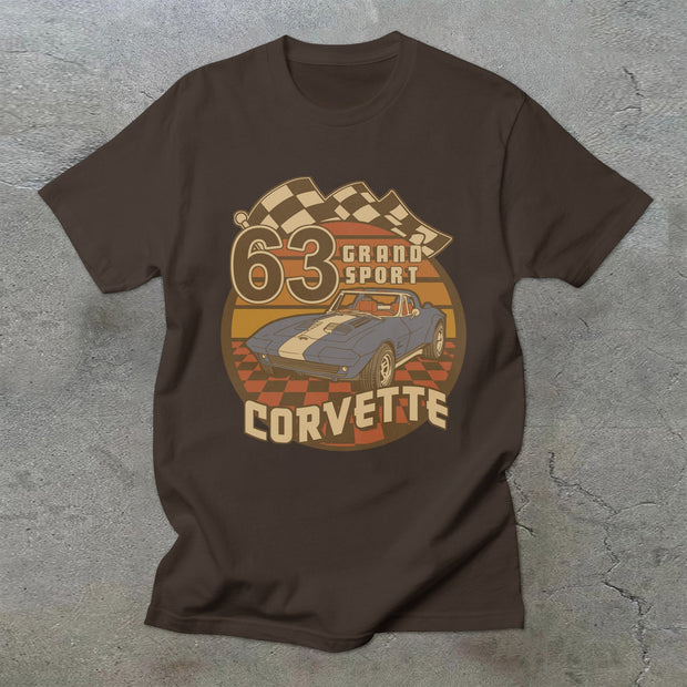 Retro short-sleeved T-shirt with car traffic jam pattern