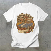 Retro short-sleeved T-shirt with car traffic jam pattern