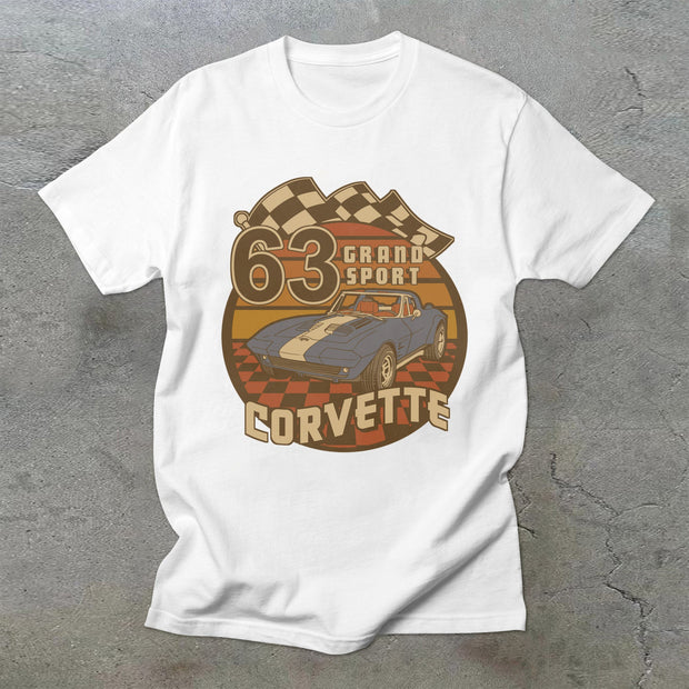 Retro short-sleeved T-shirt with car traffic jam pattern