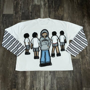 Fake Two Cartoon Print Long Sleeve T-Shirt