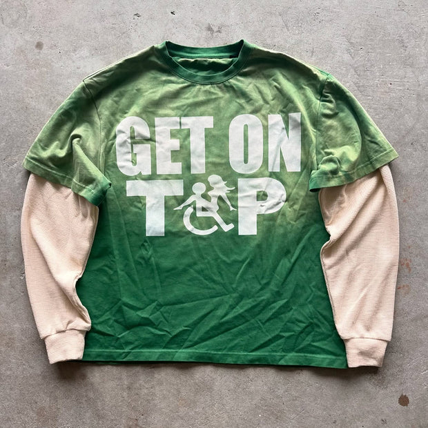 Climb to the top casual street retro stitching long-sleeved T-shirt