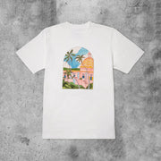 Art retro seaside print short-sleeved T-shirt