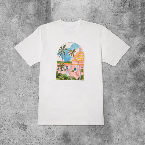 Art retro seaside print short-sleeved T-shirt