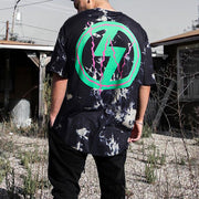 Personalized Contrast Lightning Print Tie-Dye Short Sleeve T-shirt