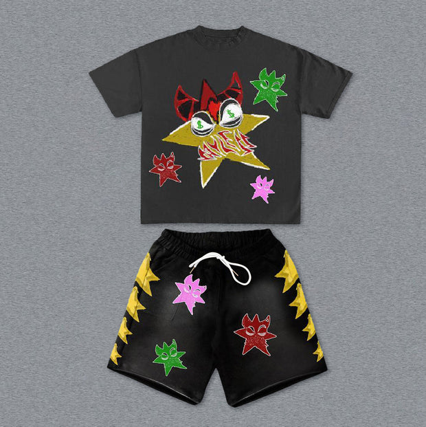 Fashion Print Short Sleeve Shorts Set