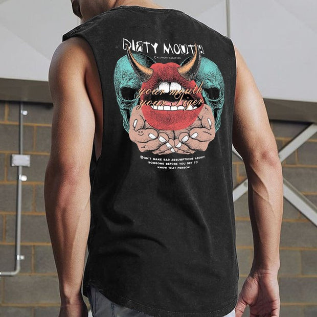 Skull Lips Print Vest