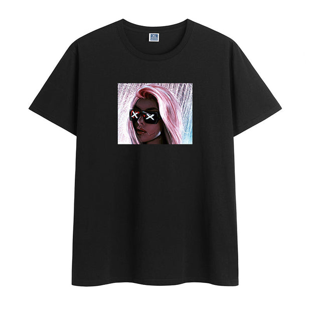 Cotton personality pattern short-sleeved pullover T-shirt