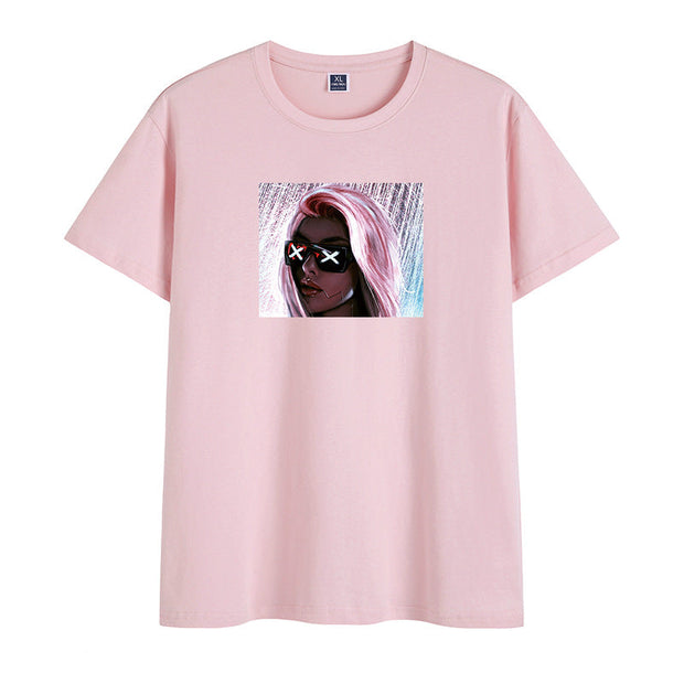 Cotton personality pattern short-sleeved pullover T-shirt