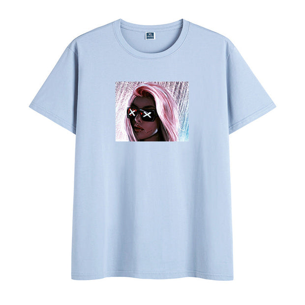 Cotton personality pattern short-sleeved pullover T-shirt