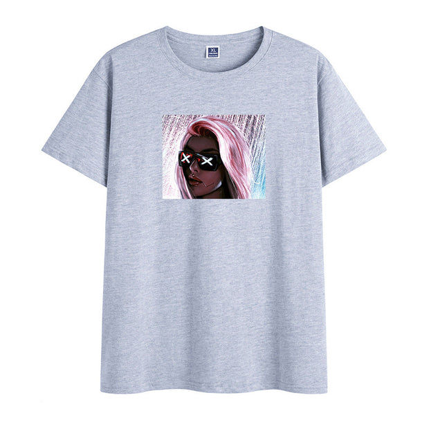 Cotton personality pattern short-sleeved pullover T-shirt