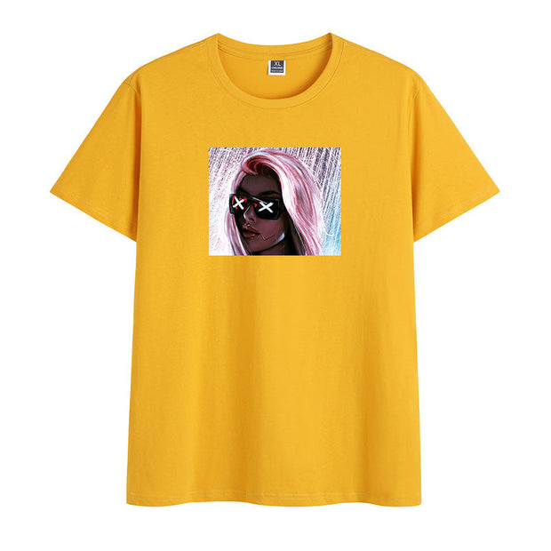 Cotton personality pattern short-sleeved pullover T-shirt