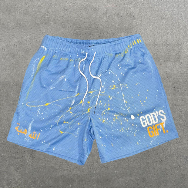 Fashion God's Gift Print Mesh Shorts