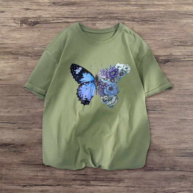 Street style retro butterfly fashion casual short-sleeved T-shirt