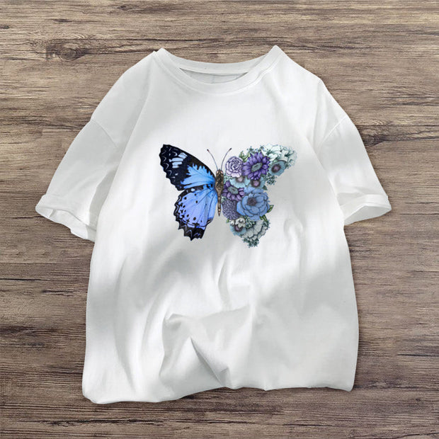 Street style retro butterfly fashion casual short-sleeved T-shirt