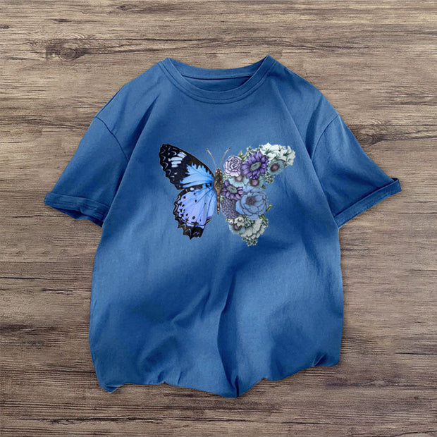 Street style retro butterfly fashion casual short-sleeved T-shirt